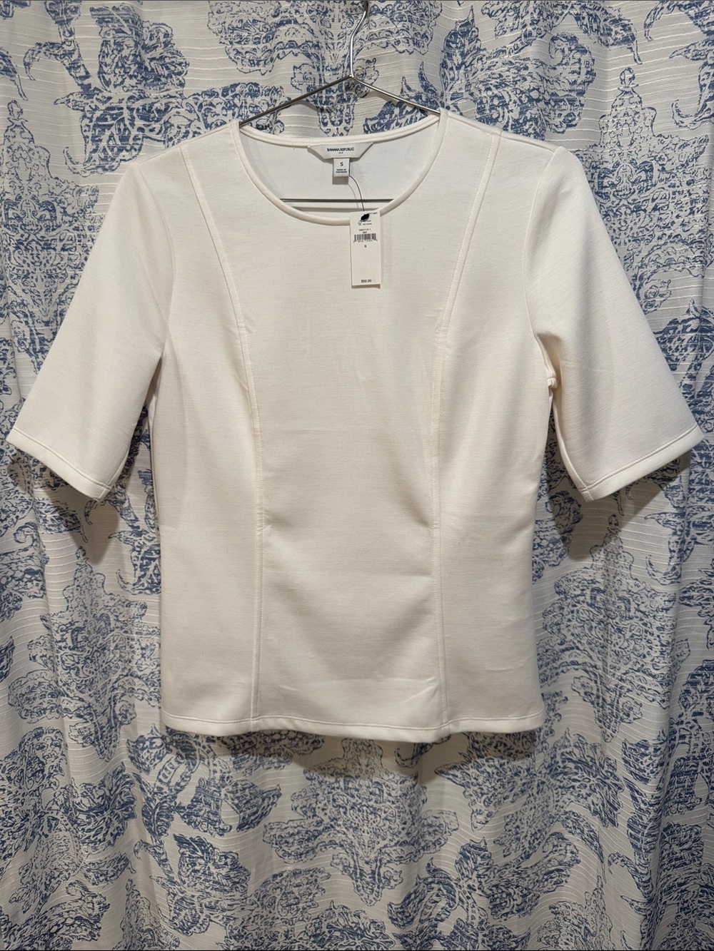 Banana Republic White Short-Sleeve Seamed Knit Tee
